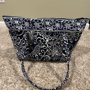 Vera Bradley Twirling Birds Navy Overnight Bag